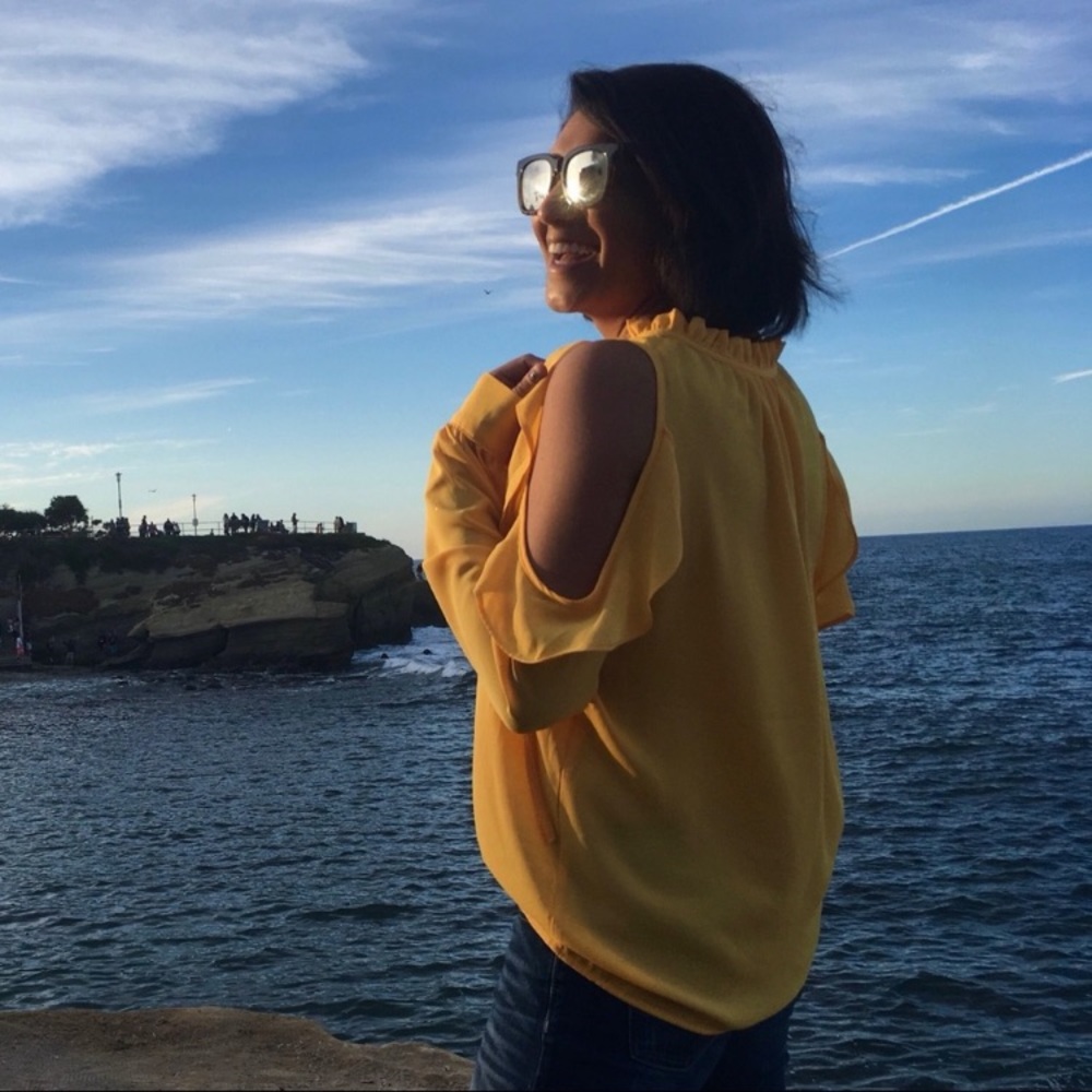 Yellow Cold Shoulder Ruffle Blouse